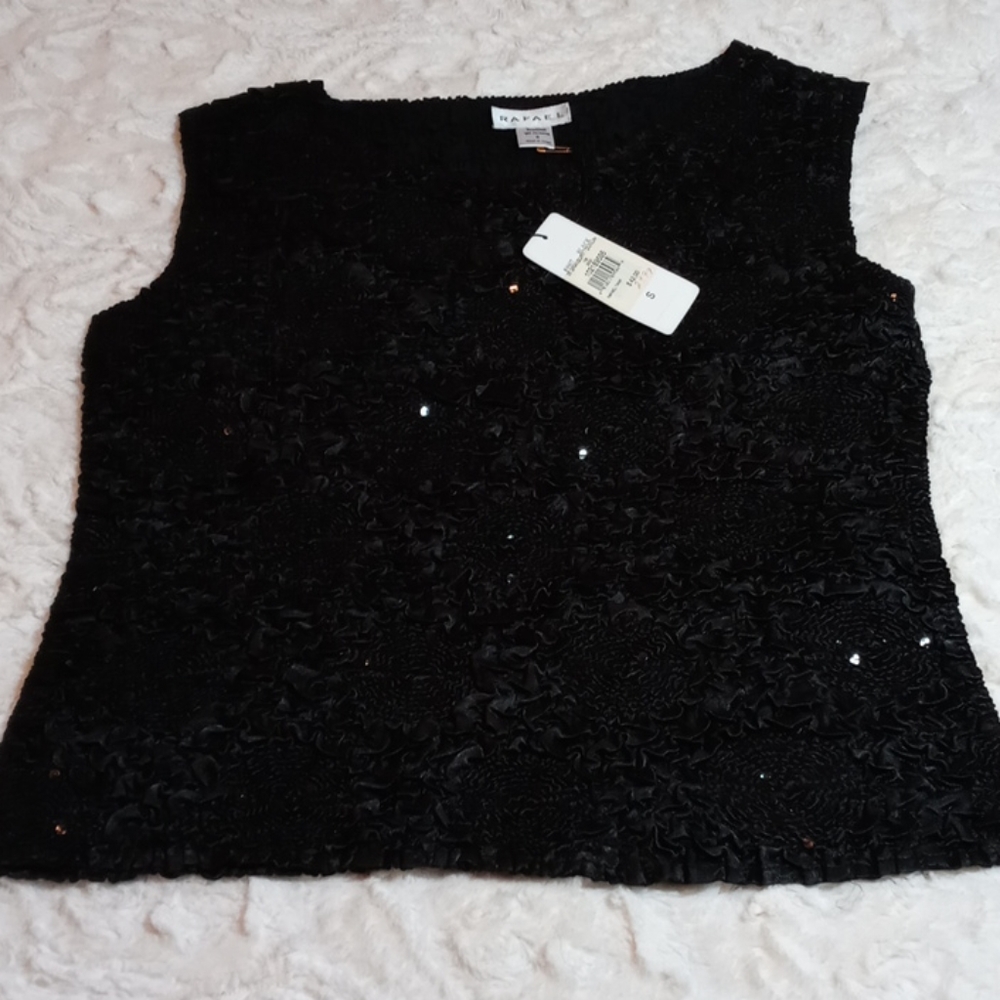 Rafael Black Crinkle Sequin Sleeveless Tank